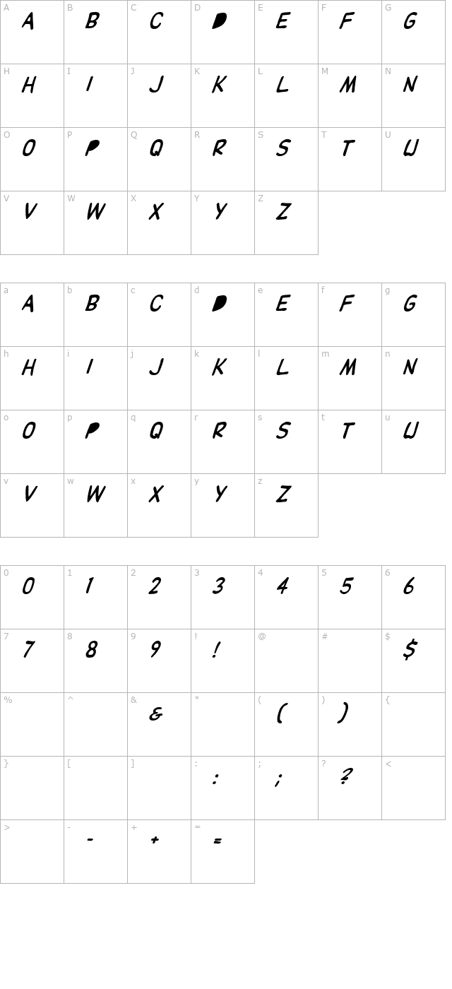 dupuyballoon-italic character map