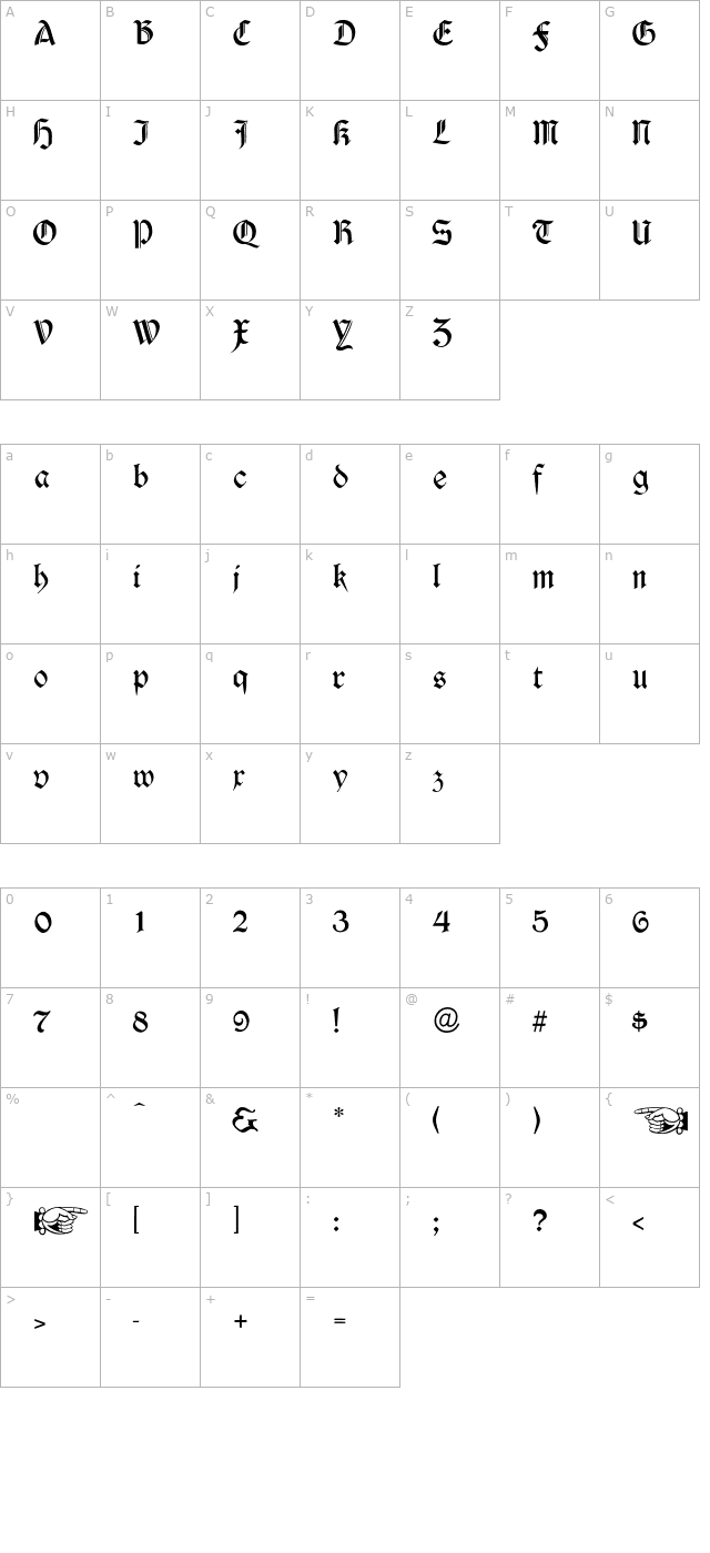 durwent-regular character map