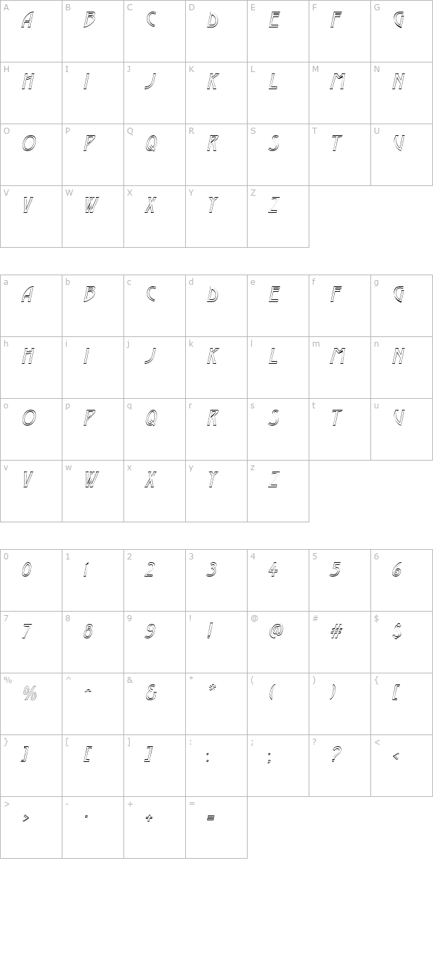 Dustine Italic character map