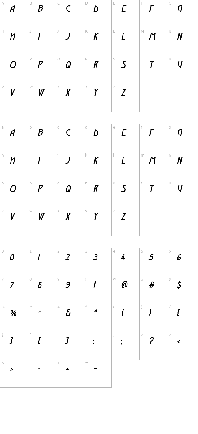 DustineSolid Italic character map