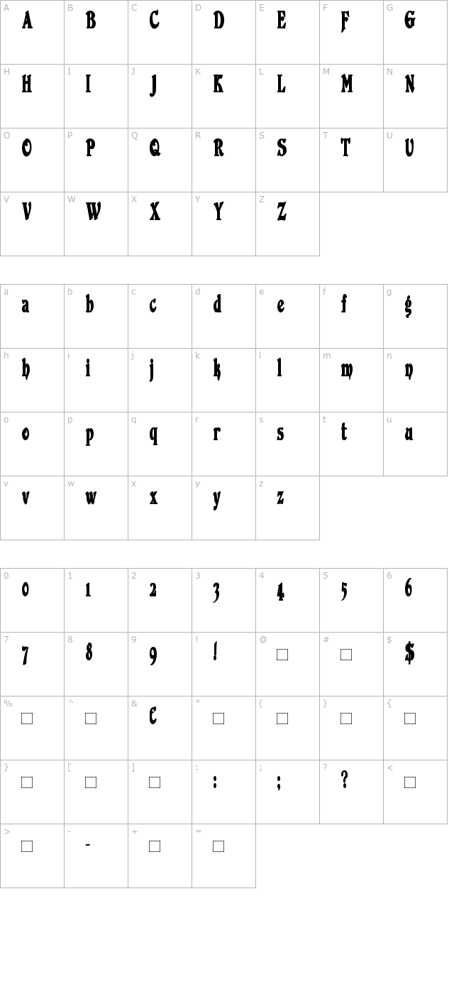 DuvallCondensed Bold character map