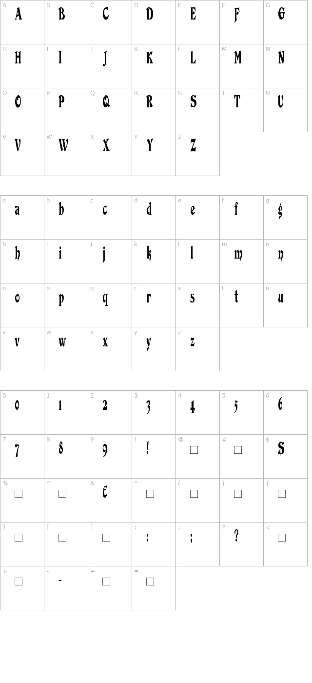 duvallcondensed character map