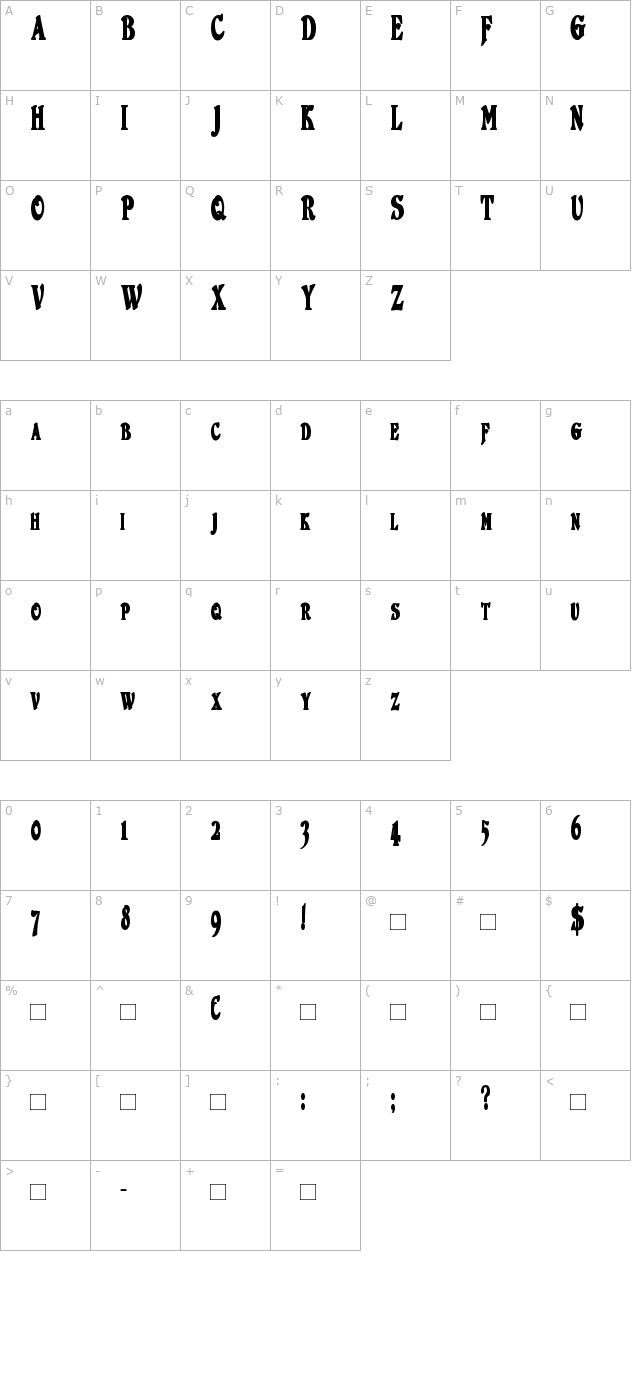 duvallsmallcapscondensed-bold character map