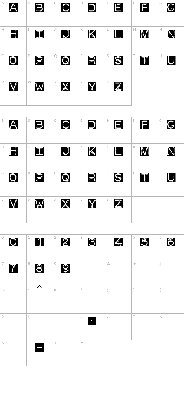Dymo Font Invers character map