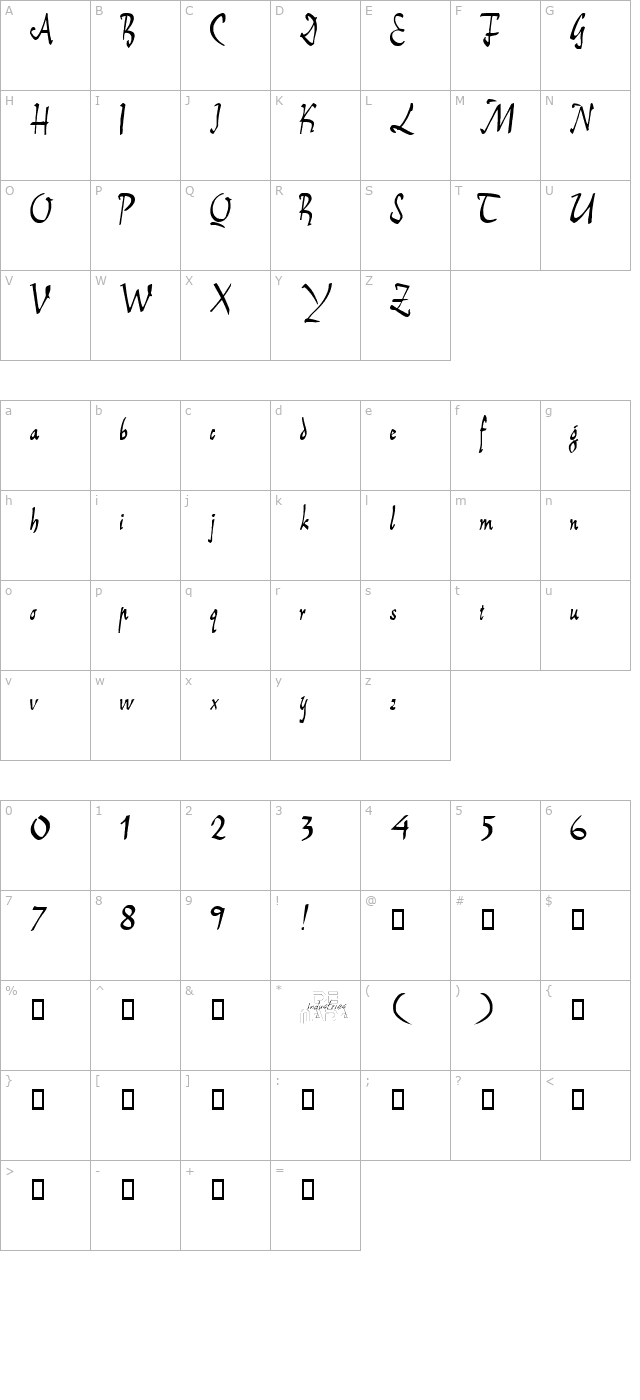 e-brantscript character map