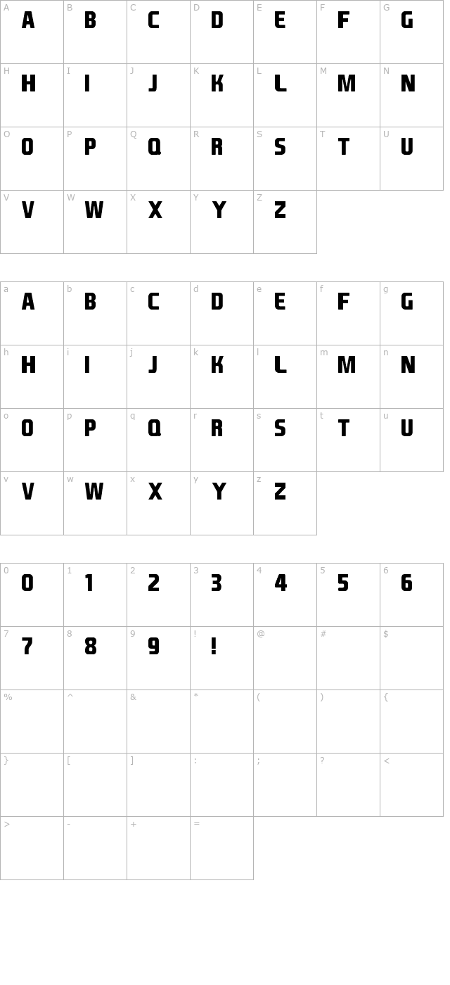 EA Font character map