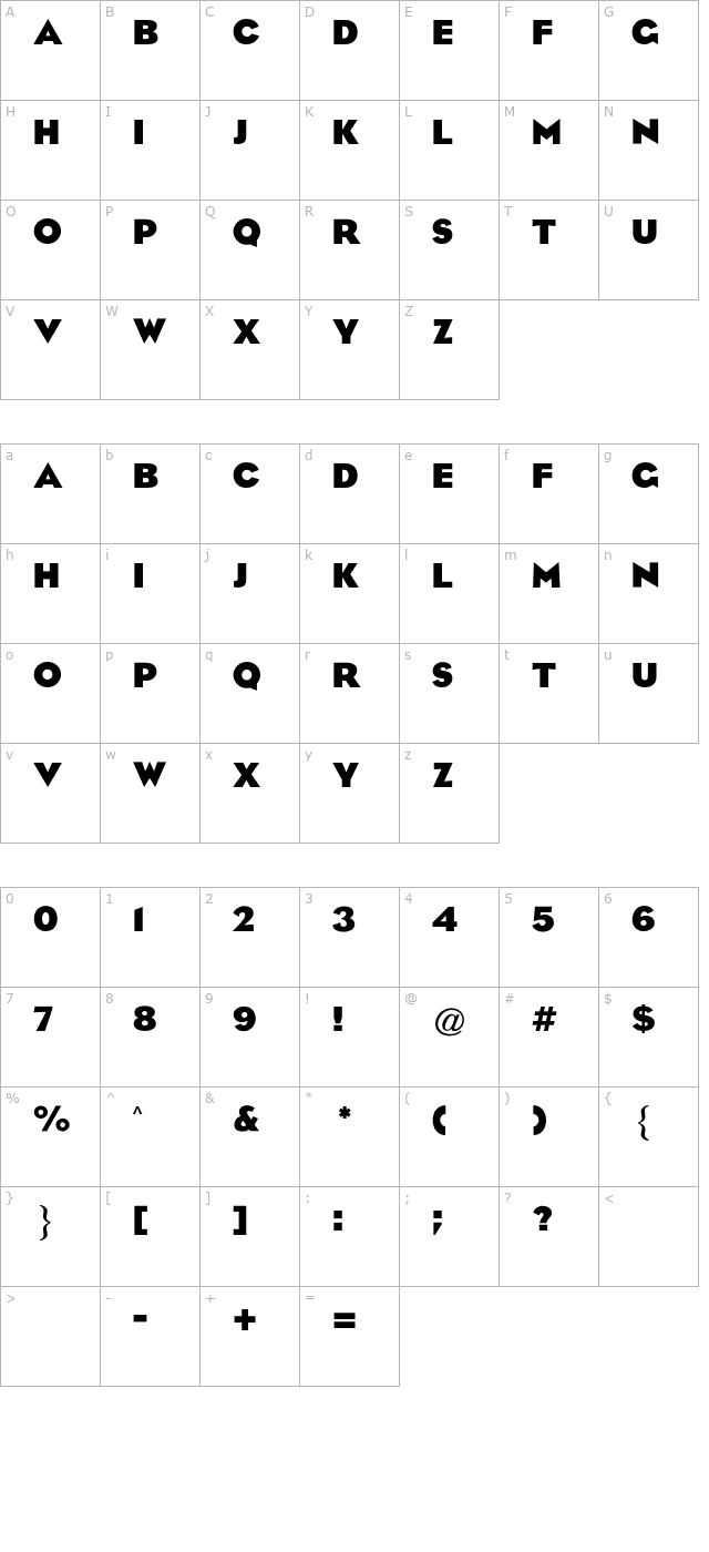 Eagle CG Bold character map