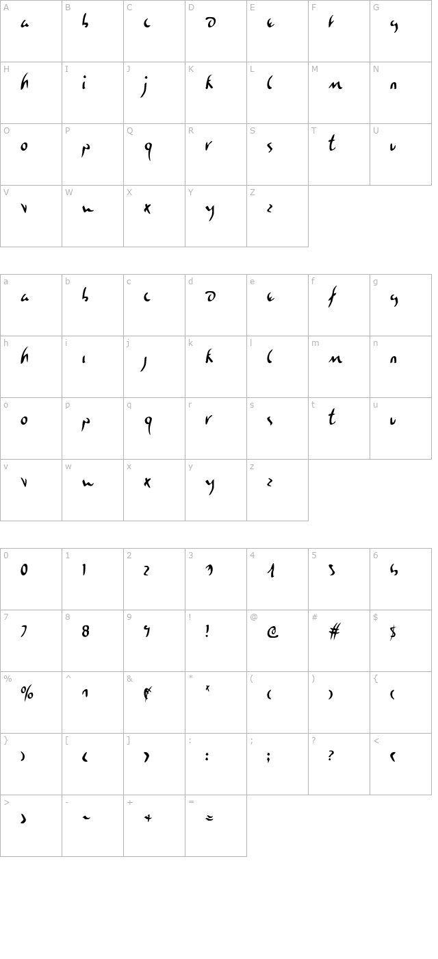 Eagleclaw Condensed character map