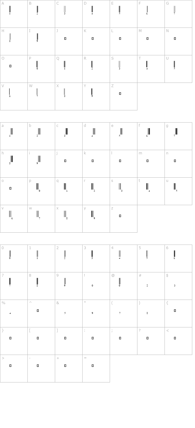 EAN-13 Half Height character map