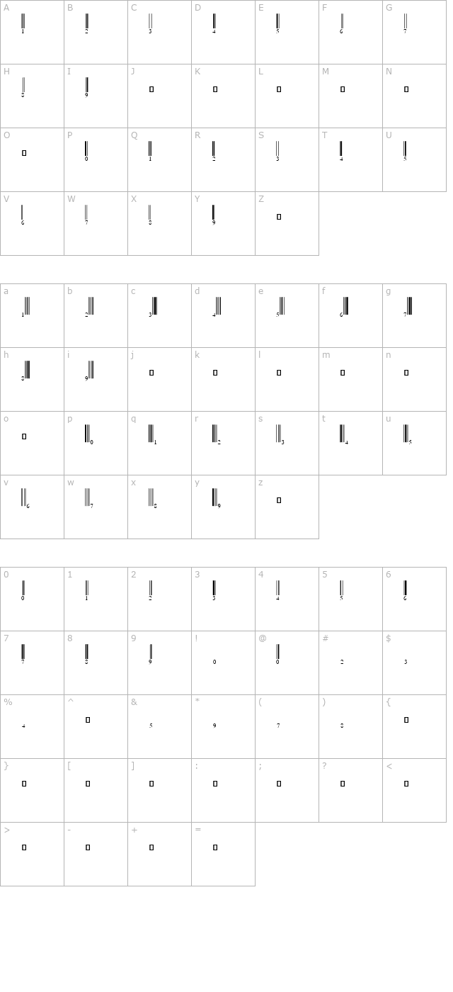 EAN-13B Half Height character map