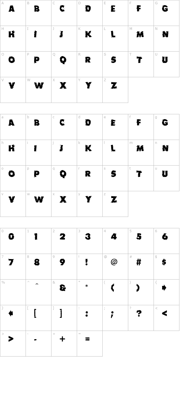 Earthquake-Regular OTF character map