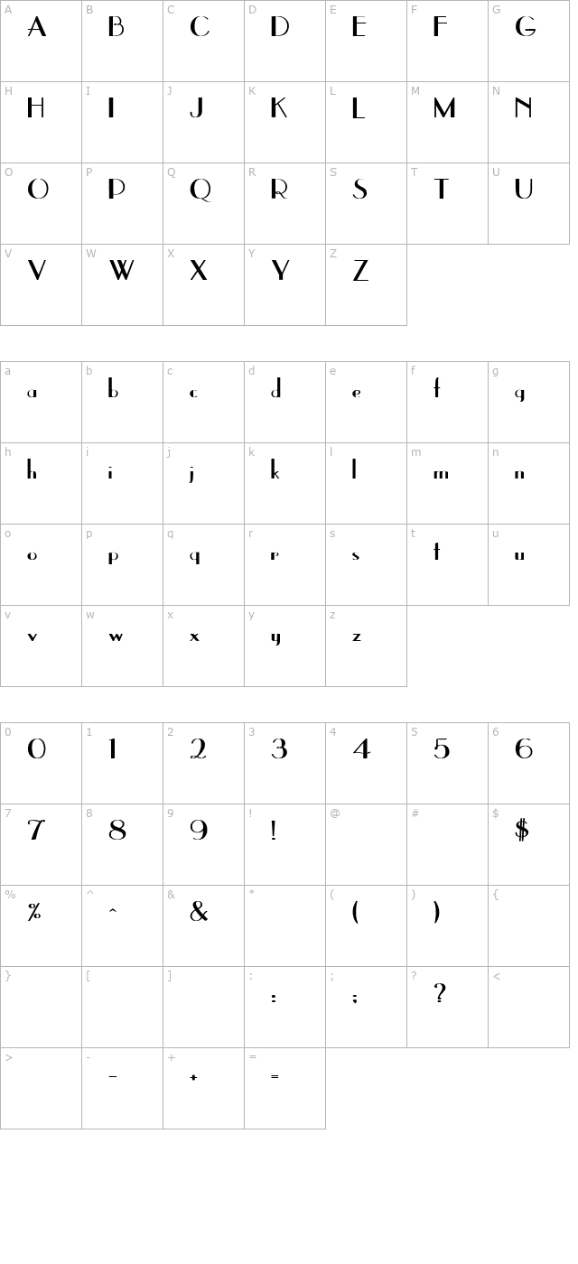 east-side-bold character map