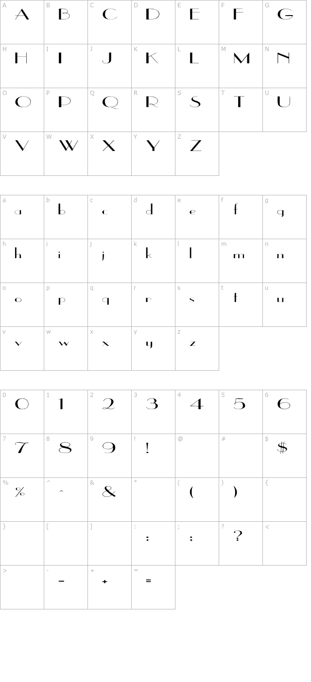 EastSide Ex character map