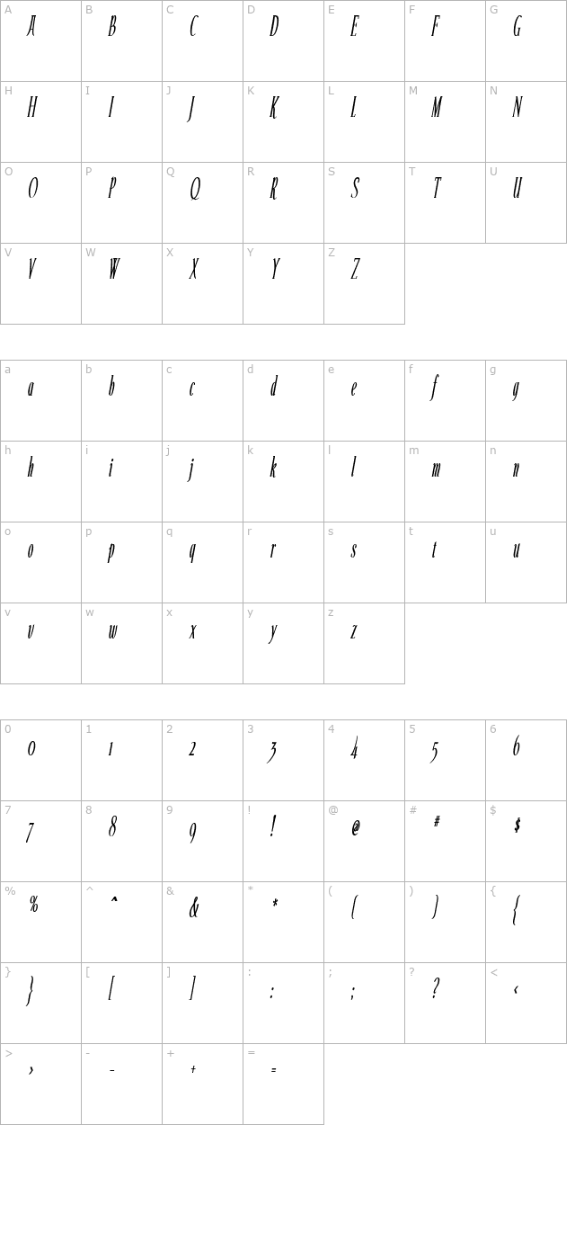 echelon-condensed-italic character map