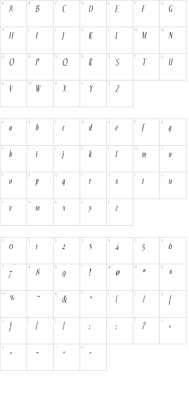 echelon-italic character map