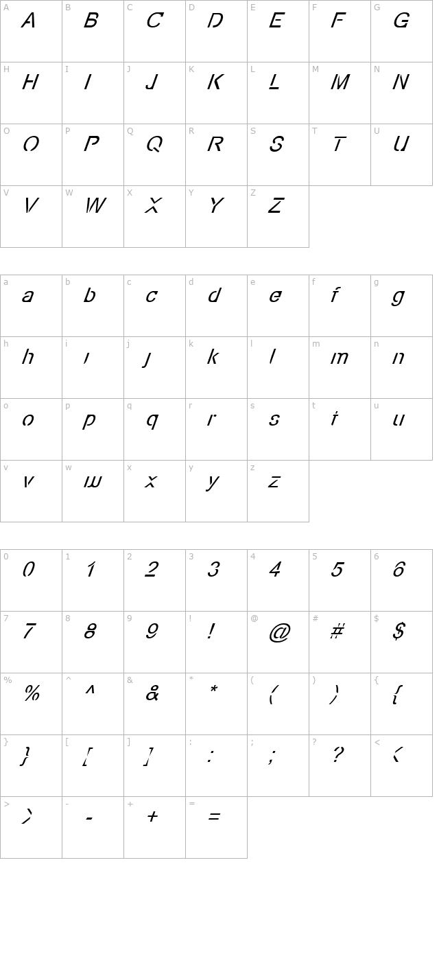 Eco-Files Italic character map