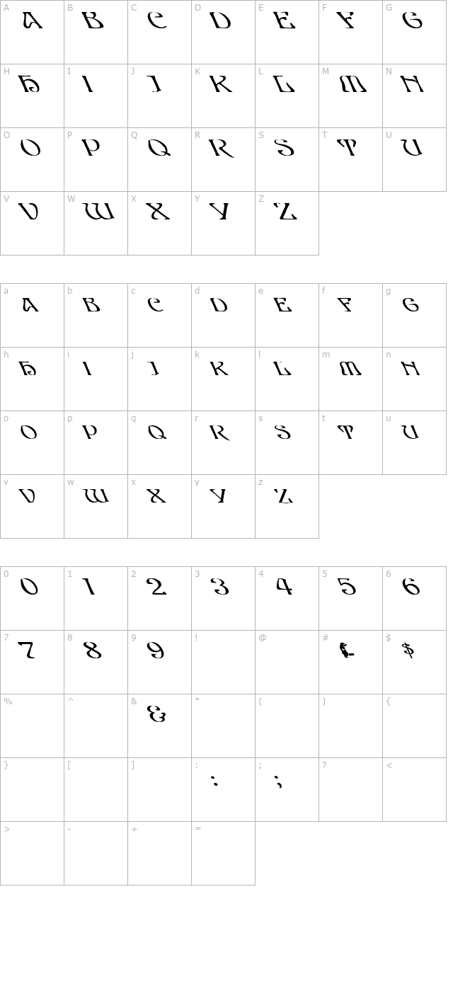 Edda Caps Lefty Bold character map