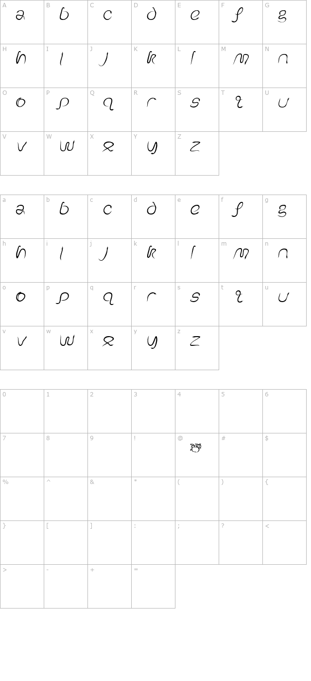 EdenDisplay Italic character map