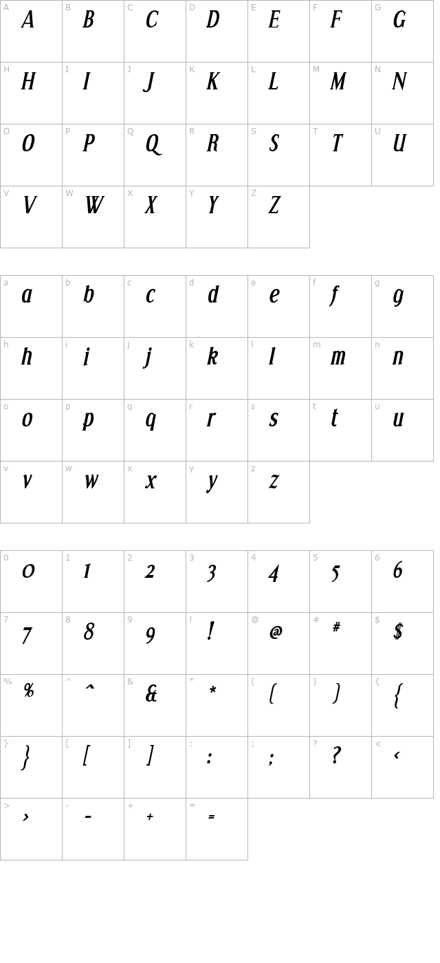 effloresce-bold-italic character map