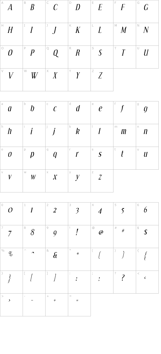 effloresce-italic character map