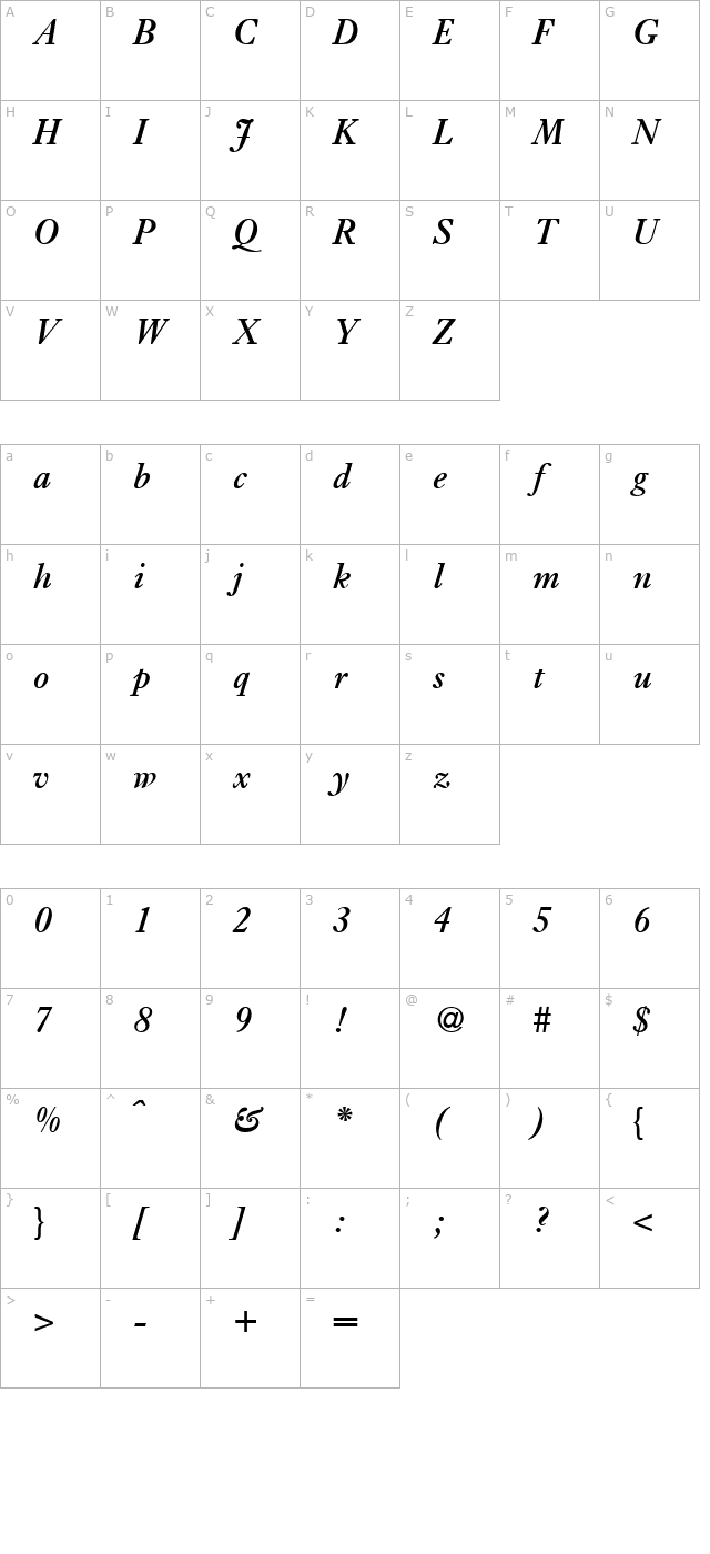 Ehrmann-BoldItalic character map