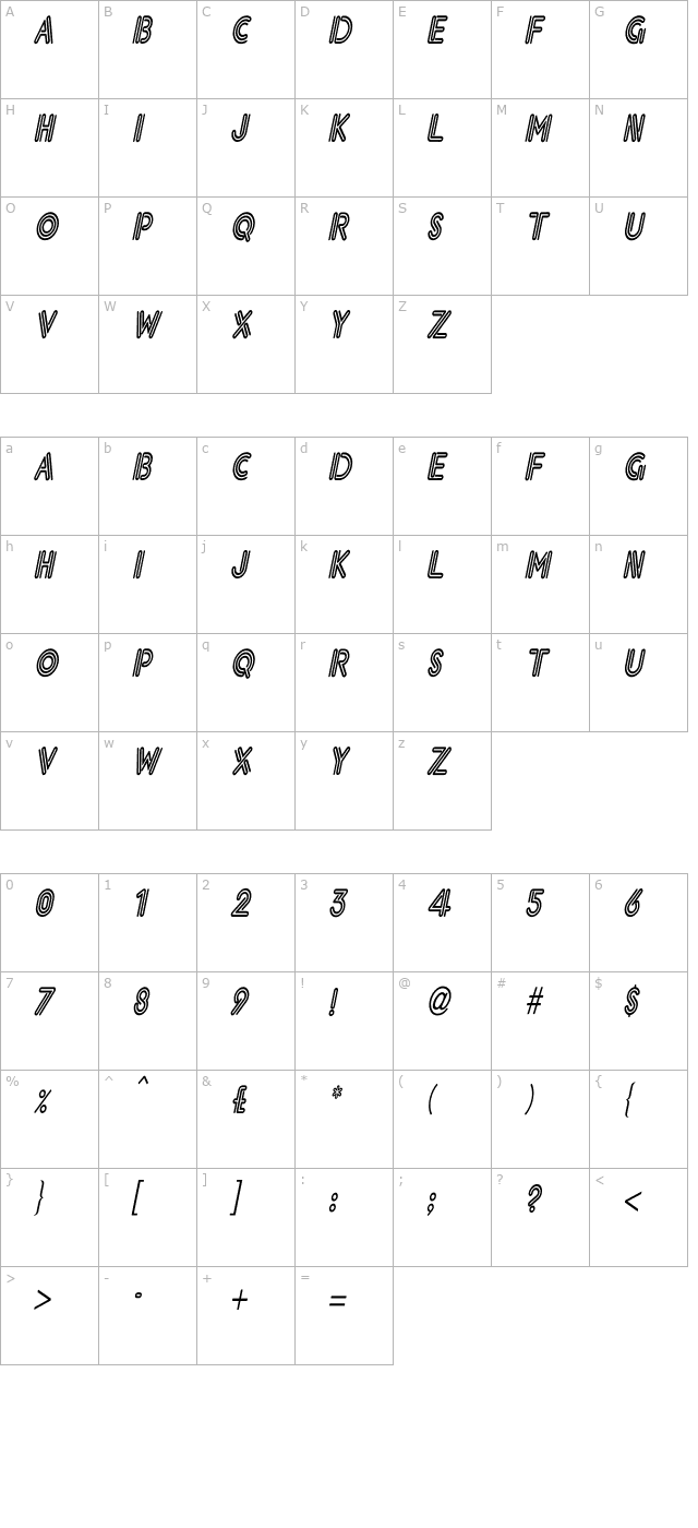 Eklektic-Normal Cn Italic character map