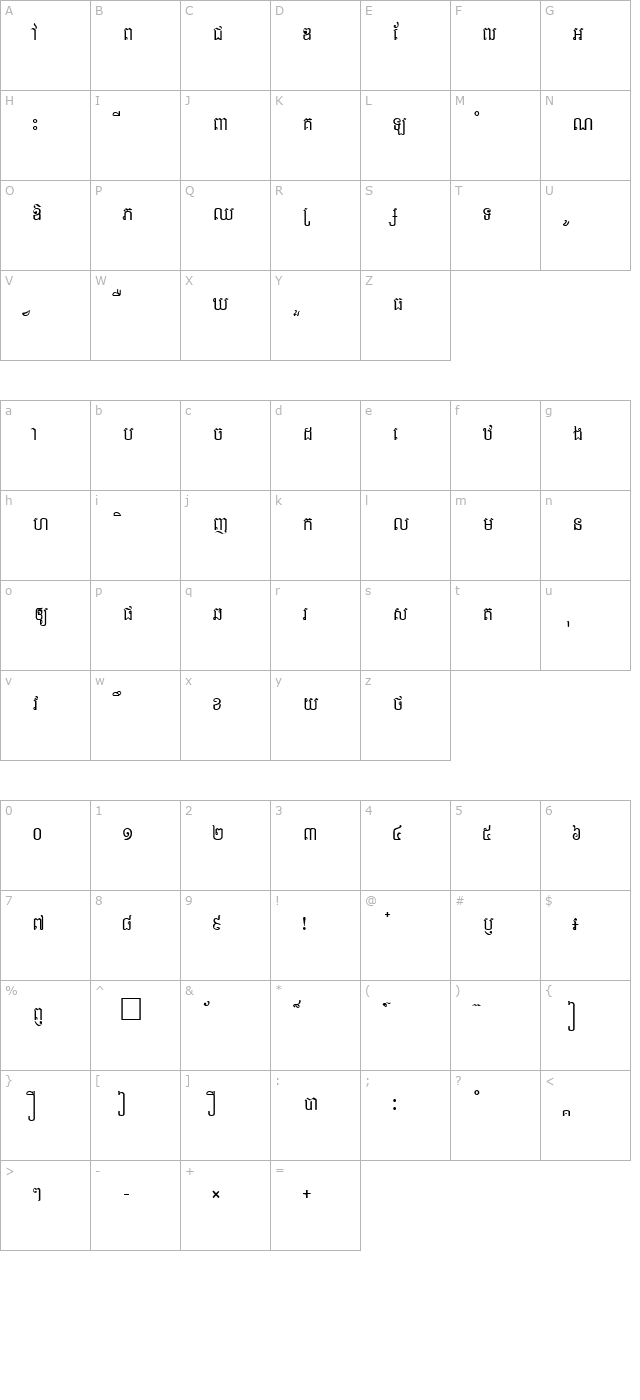 Ekreach Regular character map