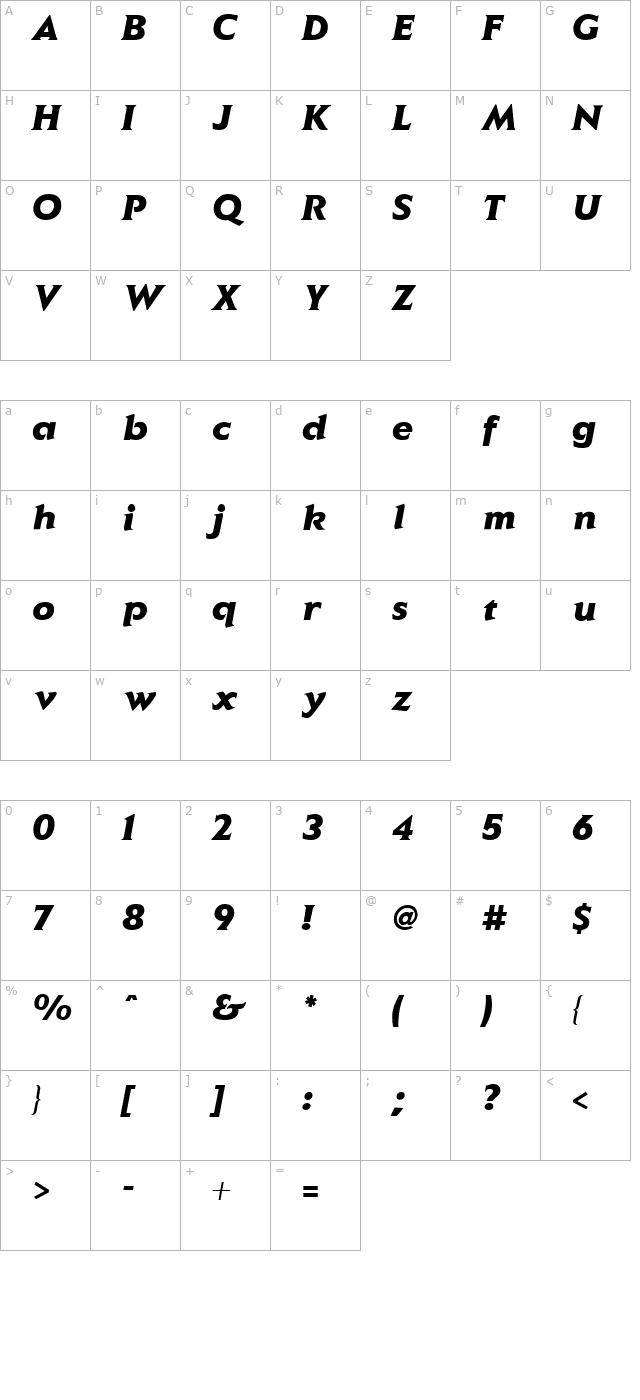 elan-black-italic character map