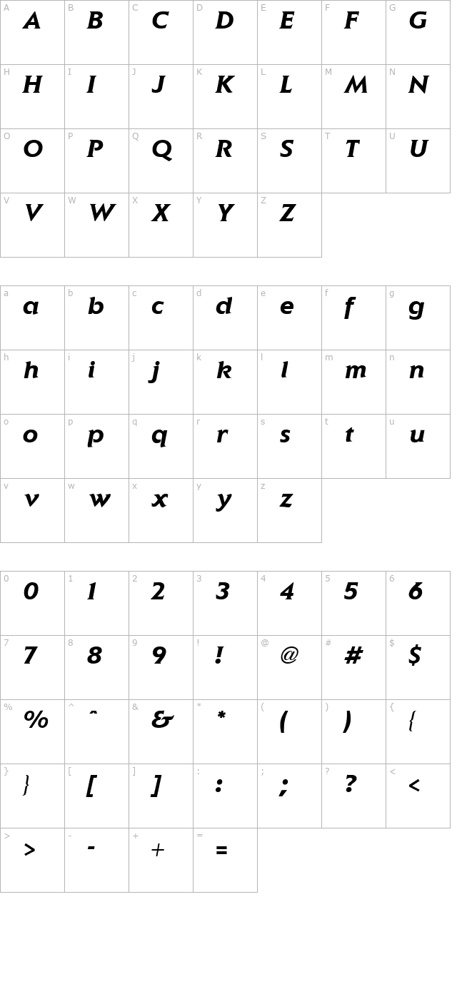 Elan Bold Italic character map