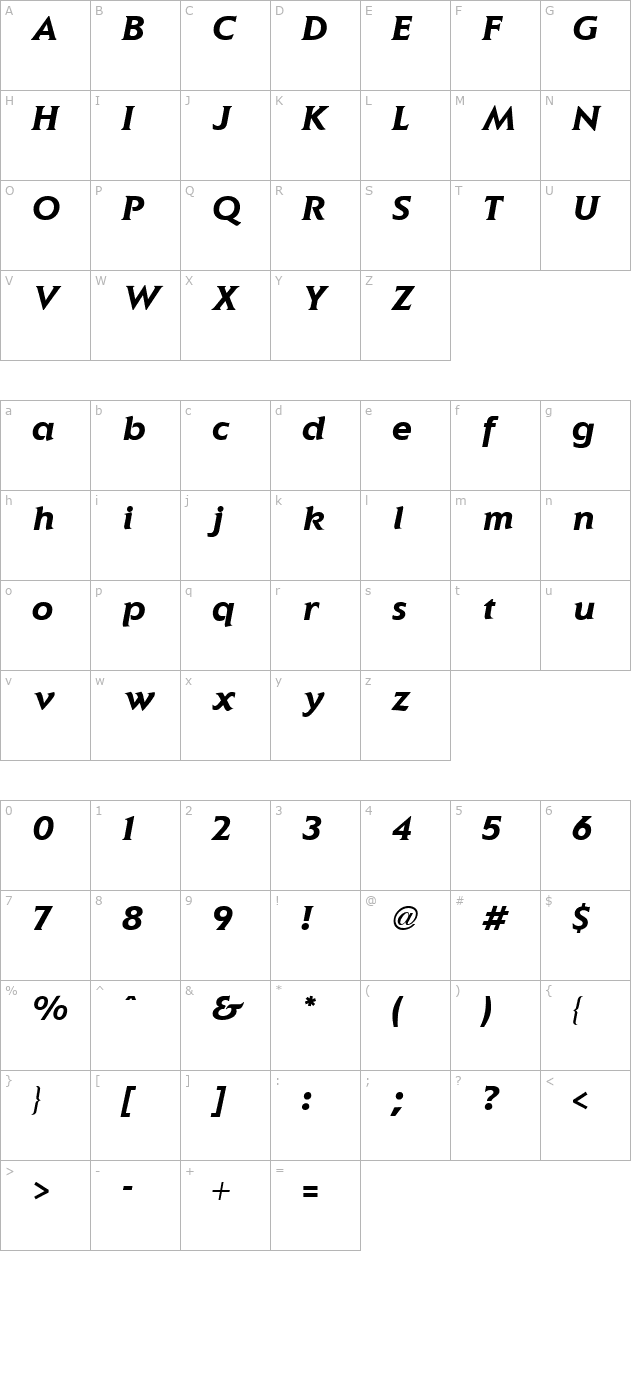 elan-bold-italic character map