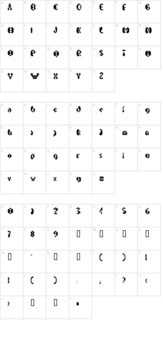 Electrack Sweet character map