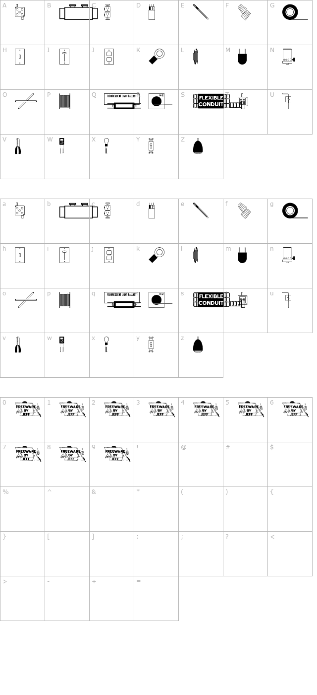 Electrical Items JL character map