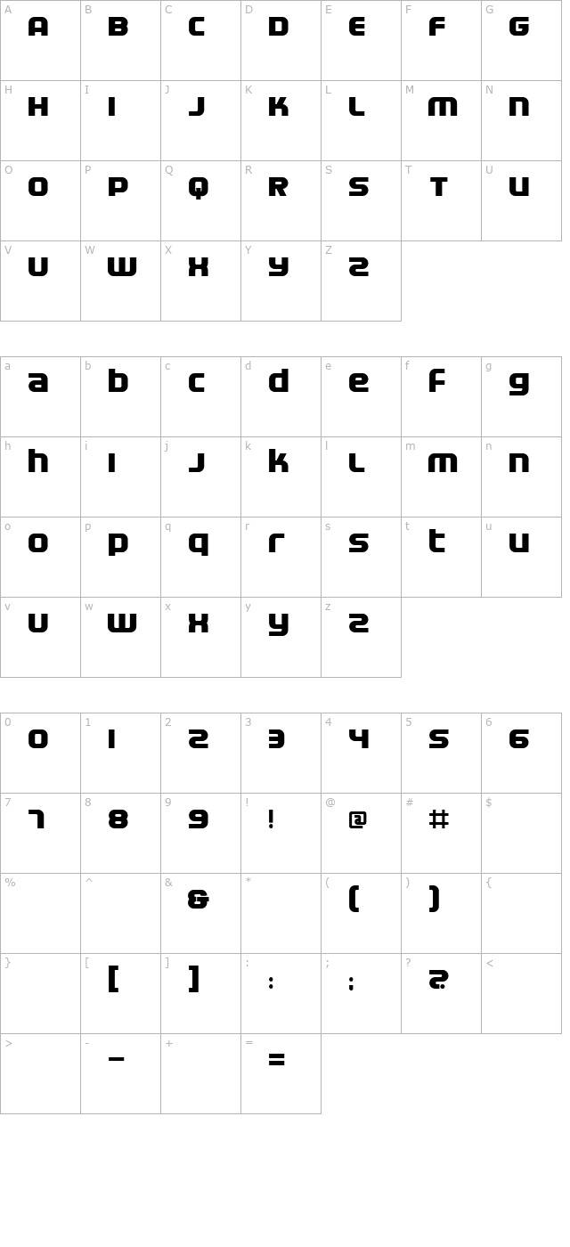 electrofied-bold character map