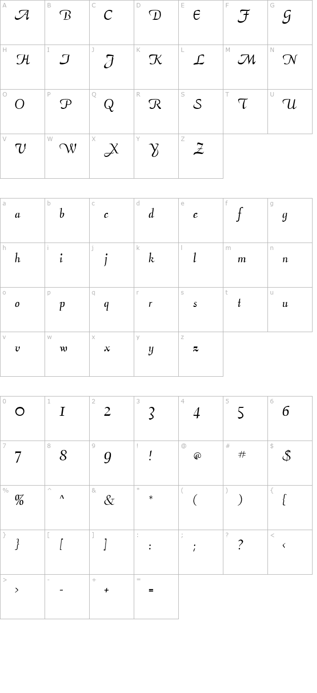 Elegans Script SSi character map