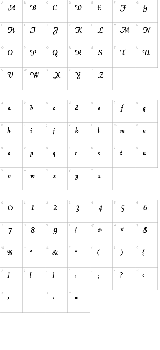 ElegansScriptSSK Bold character map