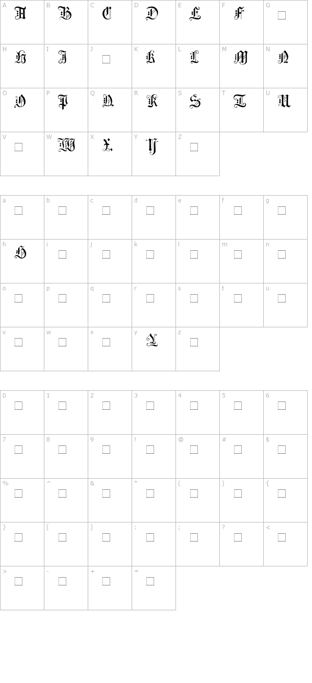 Elegant Capitals II character map