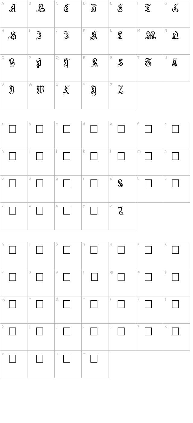 elegant-capitals character map