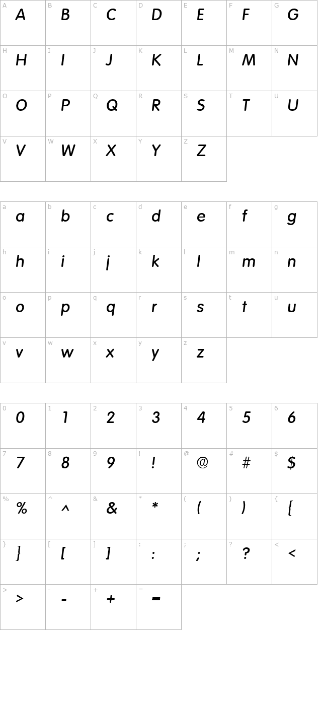 Elementary SF Bold Italic character map