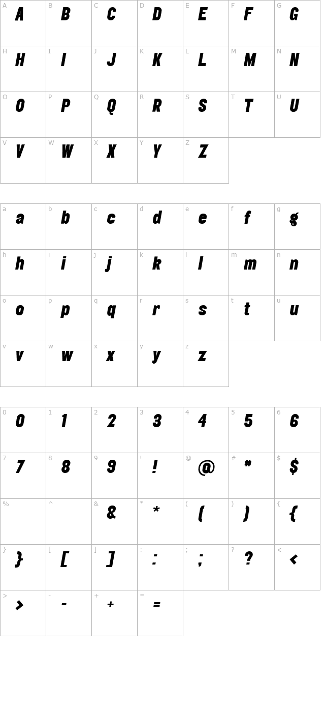 Elephant-BlackOblique character map