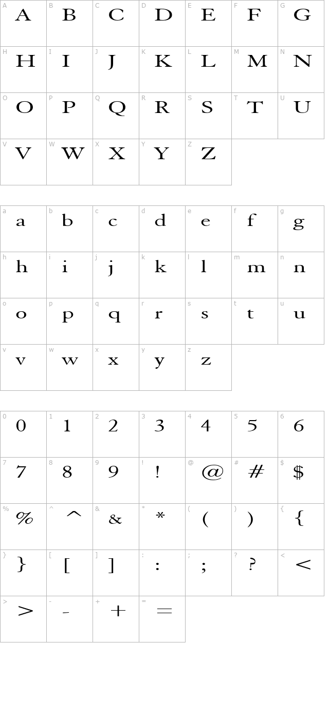 Elephant Extended Normal character map