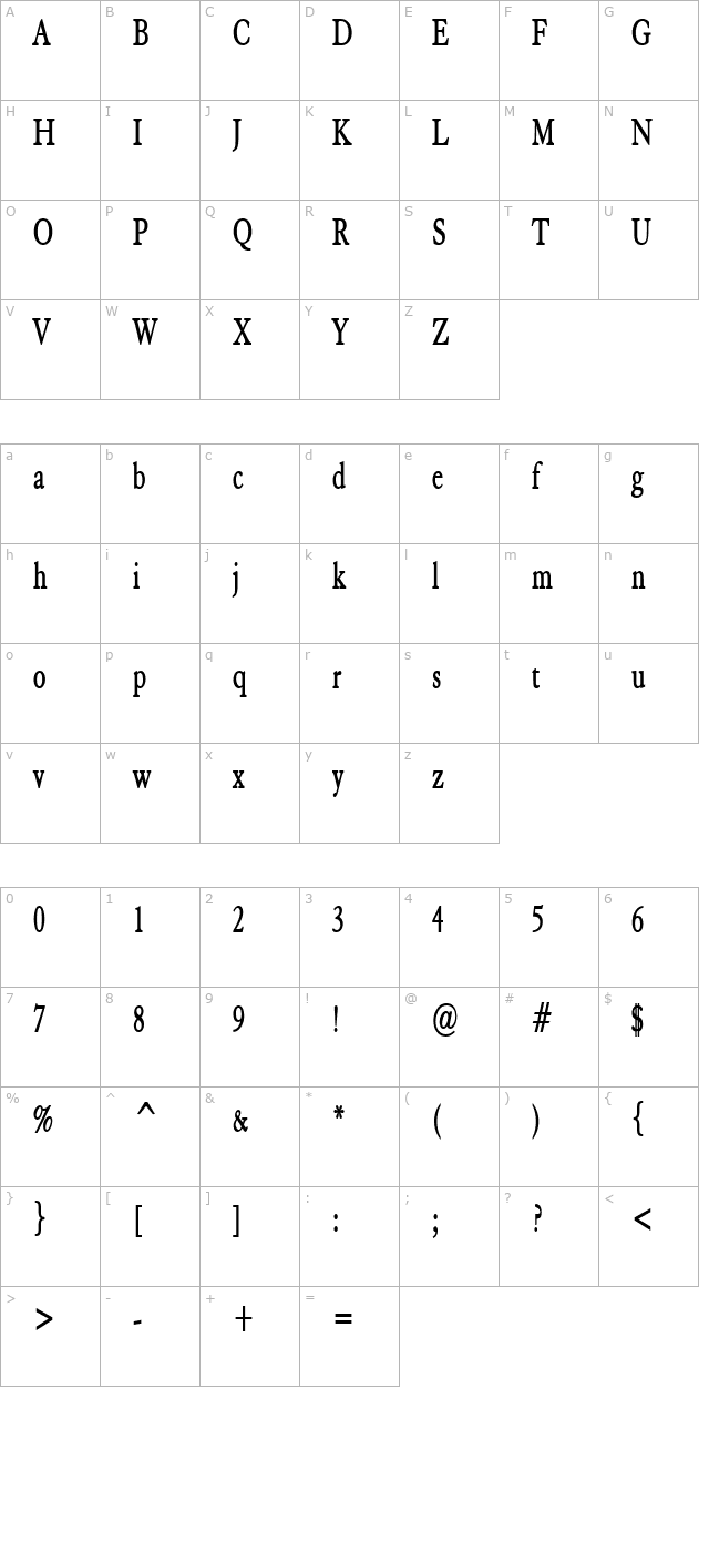 elephant-thin-bold character map