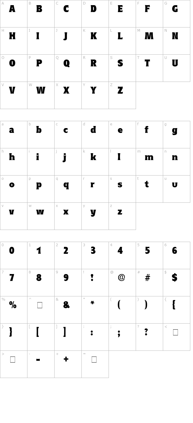 Eleutheria Display SSi character map