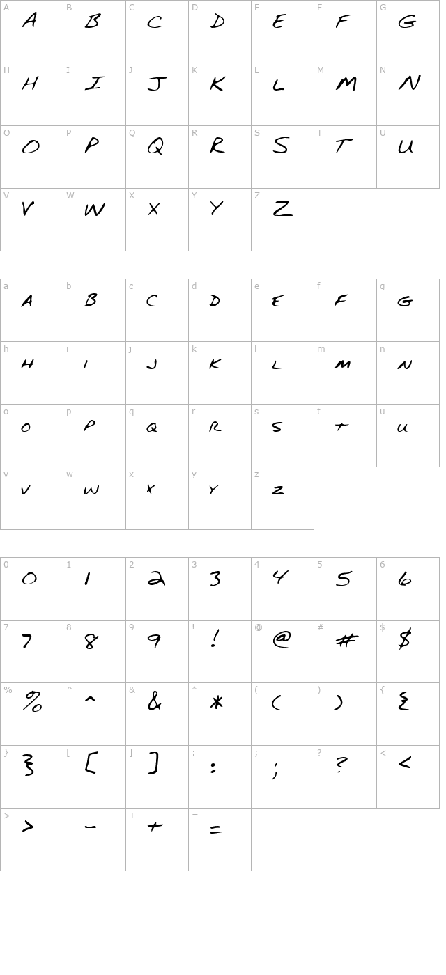 eliottshand-regular character map