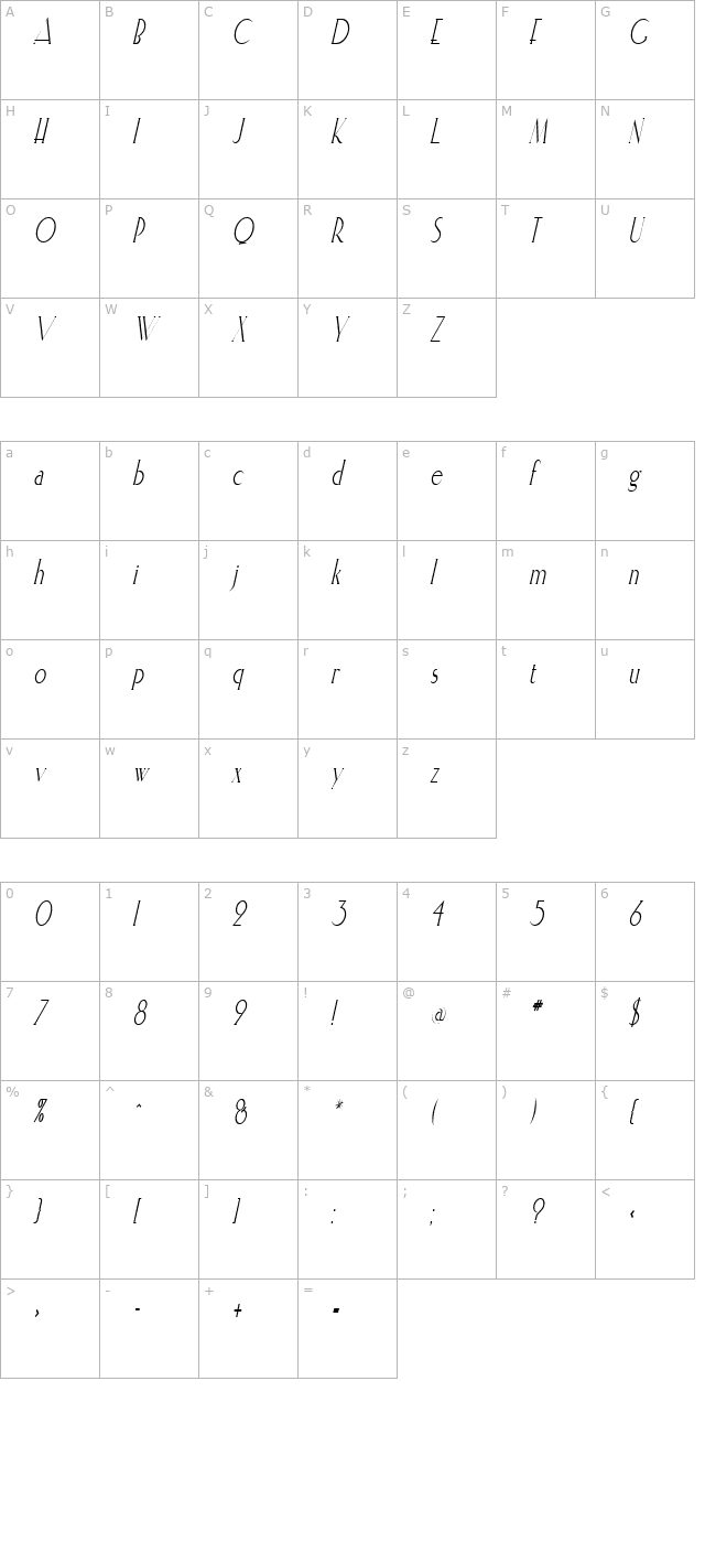 elisiacondensed-italic character map