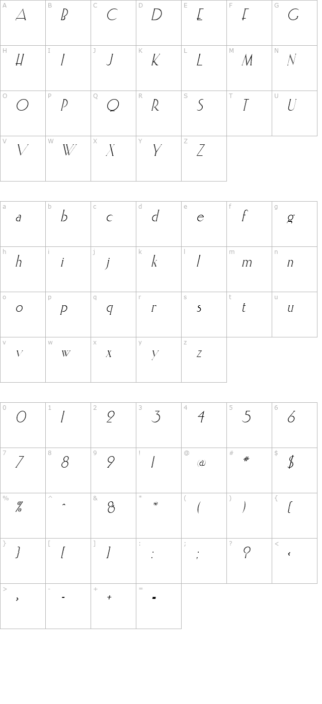 ElisiaInline Italic character map