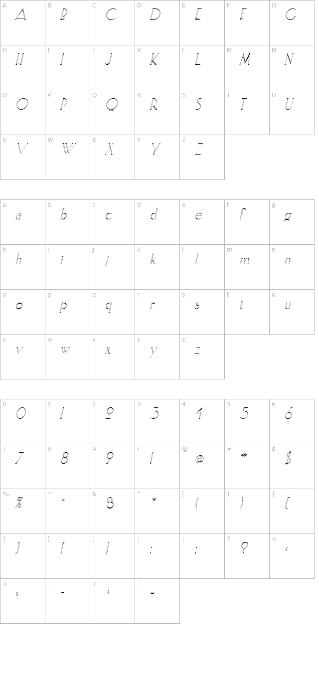 elisiaopenface-italic character map