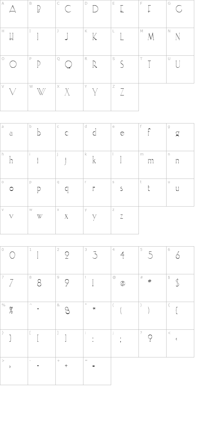 ElisiaOpenface Regular character map