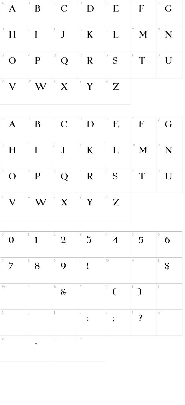 elizabeth-bold character map