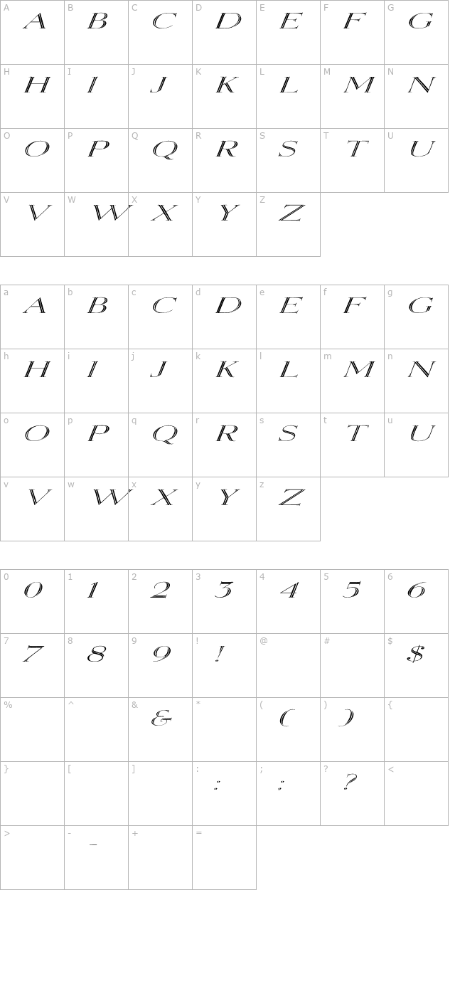 Elizabeth Ex Italic character map