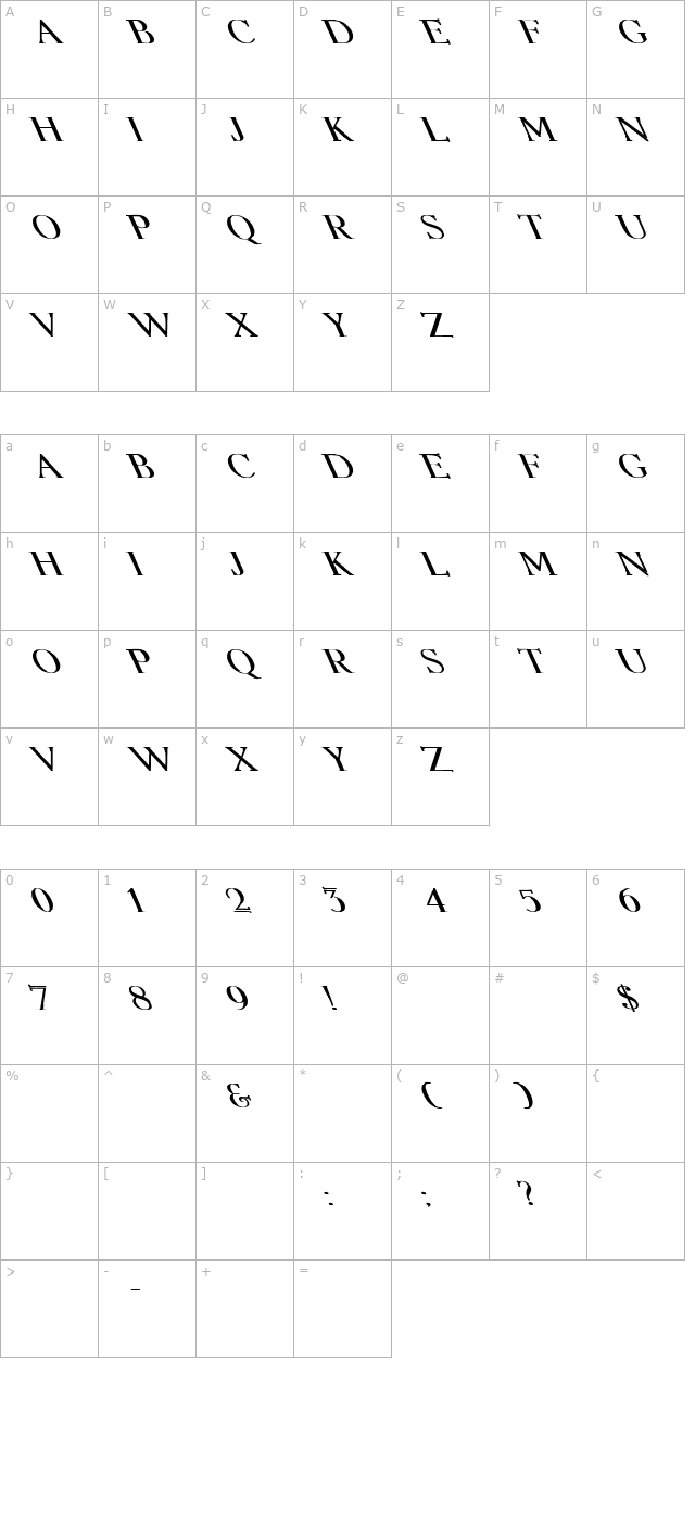 Elizabeth Extreme Lefty Bold character map